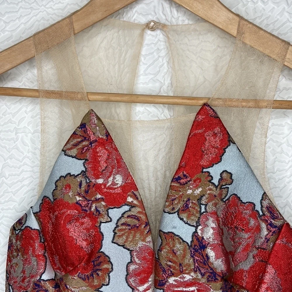 Topshop Women’s Metallic Floral Print Sleeveless Mini Dress Size 4 NWT - Picture 6 of 14